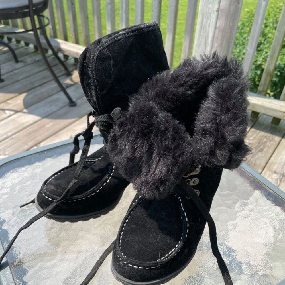 Black lace up winter wedge heels size 7(38)